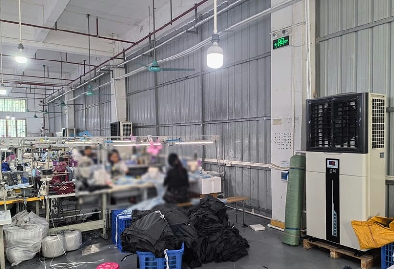 車間制冷降溫，應用5匹柜式蒸發冷省電空調-立式軸流機組